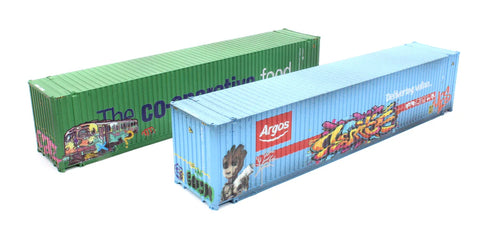Dapol 4F-028-216 OO Gauge 45ft Hi-Cube Container Set (2) Argos/Co-op Graffiti