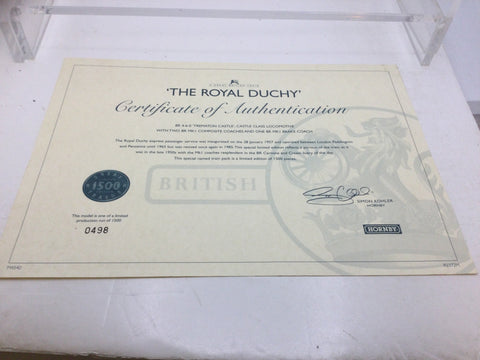 Hornby R2372M OO Gauge The Royal Duchy Train Pack CERTIFICATE ONLY