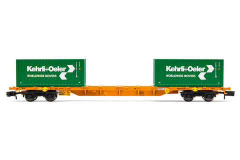 Arnold HN6455 N Gauge Wascosa 60' Flat Wagon 2x20 Kehli Oeler Container Load VI