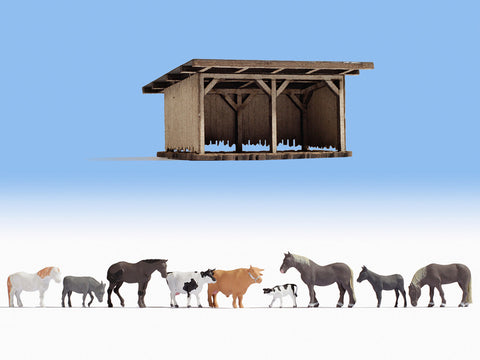 Noch 12042 HO/OO Gauge Cattle Shelter Figure Set
