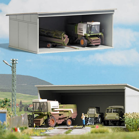 Busch 1390 HO/OO Gauge Concrete Garage with Combine Harvester Kit