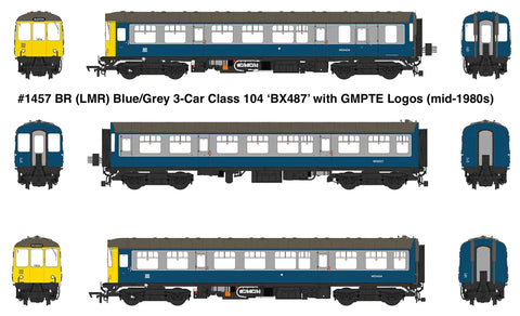Heljan 1457 OO Gauge Class 104 3 Car DMU M53424/M59207/M53434 BR Blue/Grey