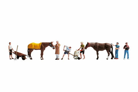 Noch 15634 HO/OO Gauge Stable Hands (6) Horses (2) and Accessories Figure Set