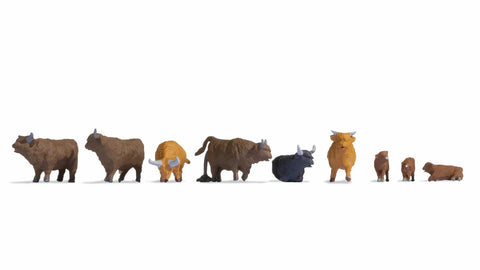 Noch 15728 HO/OO Gauge Highland Cattle (9) Figure Set