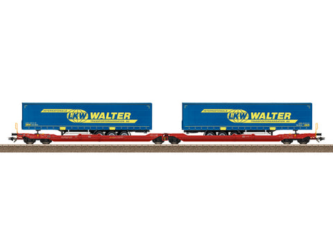 Trix 24470 HO Gauge DBAG Sdggmrss (T3000e) Dbl Flat Wagon LKW Walter Load VI
