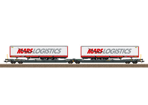 Trix 24472 HO Gauge MFD Rail Sdggmrss Dbl Flat Wagon MARS Logistics Load VI
