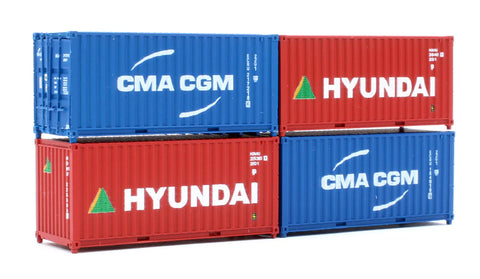 Dapol 2F-028-202 N Gauge 20ft Container Set (4) Hyundai/CMA CGM