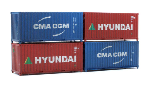 Dapol 2F-028-203 N Gauge 20ft Container Set (4) Hyundai/CMA CGM Weathered