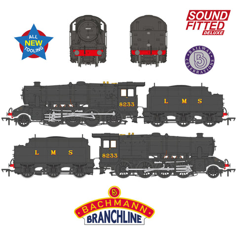 Bachmann 35-226SFX OO Gauge LMS 8F with Riveted Tender 8233 LMS Black SOUND FITTED DELUXE