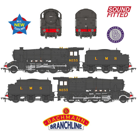 Bachmann 35-226SF OO Gauge LMS 8F with Riveted Tender 8233 LMS Black SOUND FITTED