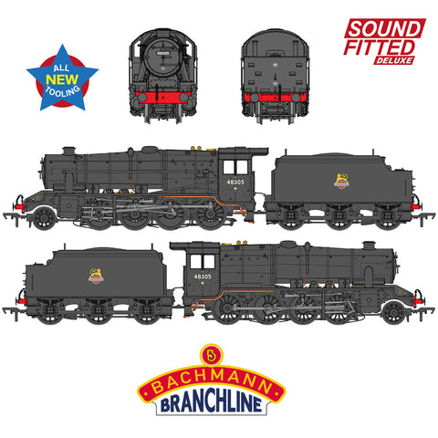 Bachmann 35-230SFX OO Gauge LMS 8F with Welded Tender 48305 BR Black (Early Emblem) SOUND FITTED DELUXE
