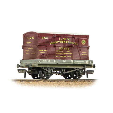 Bachmann 37-482A OO Gauge 1 Plank Wagon LMS Grey 'Furniture Removal Service' Crimson Cont. [W]
