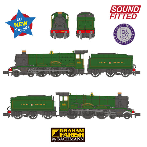 Graham Farish 372-450SF N Gauge GWR 'Modified Hall' 6960 Raveningham Hall GWR Lined Green (GW Crest) DCC SOUND