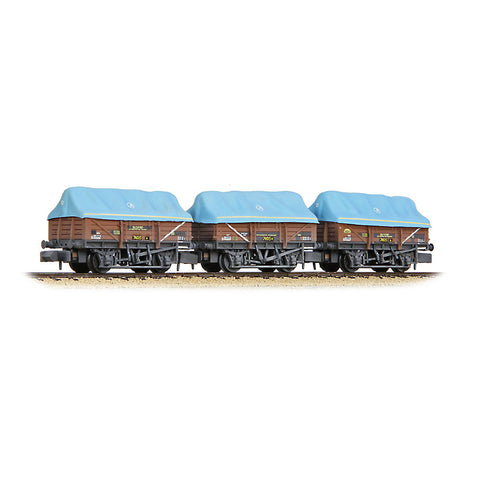 Graham Farish 377-491 N Gauge 5 Plank China Clay 3-Wagon Pack BR Bauxite (TOPS) with Tent Canopy WEATHERED
