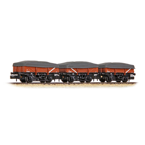 Graham Farish 377-492 N Gauge 5 Plank China Clay 3-Wagon Pack BR Bauxite (Early) with Flat Canopy