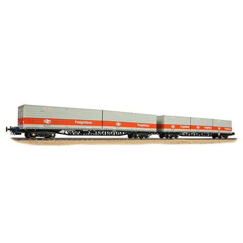 Bachmann 38-625A OO Gauge BR FGA Outer Flats 2-Pack BR Blue, 5 x Type L/N Freightliner Conts.