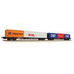 Bachmann 38-627A OO Gauge BR FGA Outer Flats 2-Pack BR Blue (TOPS), 5 x 20/40ft ISO Containers