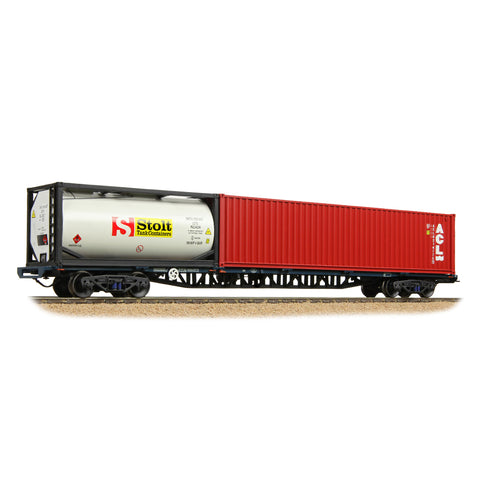 Bachmann 38-628C OO Gauge BR FFA Inner Flat BR Blue (TOPS), 40ft & Tank ISO Containers