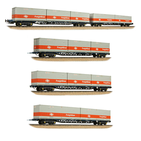 Bachmann 38-629 OO Gauge BR FFA/FGA Flats 5-Wagon Bundle - BR Blue with Freightliner Containers