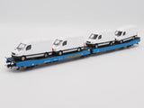 Rivarossi HR6500 HO Gauge Transwaggon 3 Axle Blue Flat Wagon w/Sprinter Van Load V