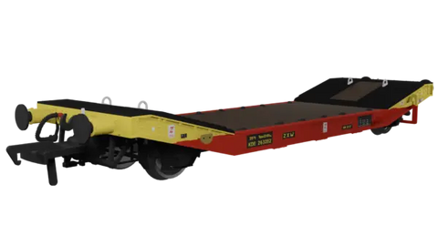 Rapido Trains 929010 OO Gauge LOWMAC ‘ZXW’ KDE263282 – Satlink Red/Yellow