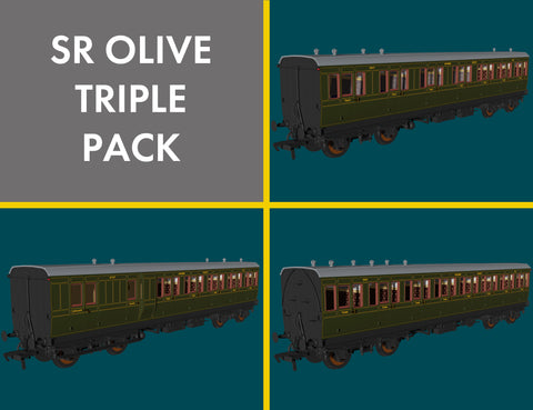 Rapido Trains 978213 OO Gauge SR Olive 'Evolution' Non-Corridor Carriage Pack