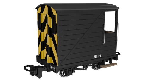 Rapido Trains 990806 OO-9 Gauge Single Veranda Brake Van – Black with Wasp Stripes No.19