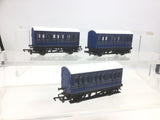 Hornby OO Gauge Caledonian Blue 4 Wheel Coach x3