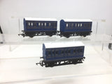 Hornby OO Gauge Caledonian Blue 4 Wheel Coach x3