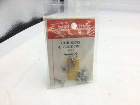 Dart Castings A13 OO Gauge Whitemetal Chickens and Cockerel (Unpainted)
