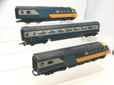 Hornby OO Gauge BR Blue/Yellow HST W43002/W43003 plus 1 Coach (L2) NEEDS ATTN