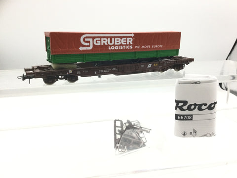 Roco 66708 HO Gauge OBB Pocket Wagon with Gruber Truck Trailer Load