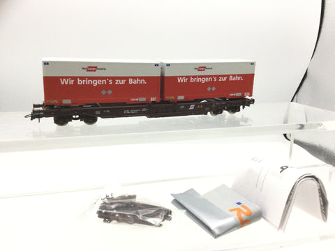 Roco 66986 HO Gauge OBB Flat Wagon with Rail Cargo Austria Container Load