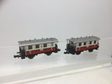 Fleischmann 8056 N Gauge PZB 4 Wheel 2nd Class Coach 056 x2 (L2)
