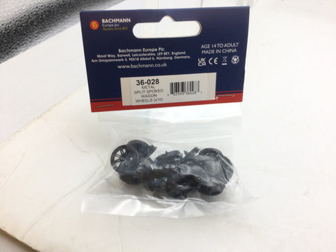 Bachmann 36-028 OO Gauge 12.6mm Metal Split Spoked Wagon Wheels (Pack 10)