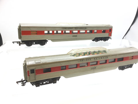 Triang R25 OO Gauge Red/Silver Transcontinental Vista Dome Car x2
