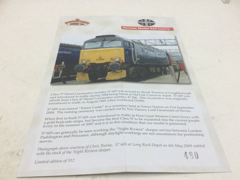 Bachmann 32-752Y OO Gauge FGW Class 57/6 57605 Totnes Castle (CERTIFICATE ONLY)