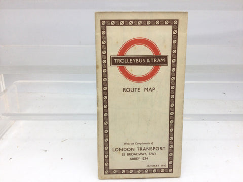 London Transport Trolleybus & Tram Route Map - January 1950