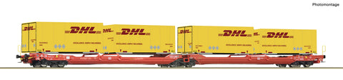 Roco 6600057 HO Gauge DBAG T3000e Dbl Pocket Wagon w/DHL Swapbody Load VI