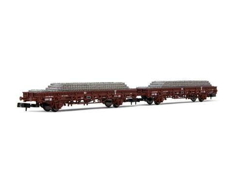 Arnold HN6543 N Gauge SNCF V Flat Wagon Set w/Concrete Sleeper Load (2) V