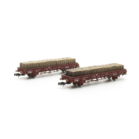 Arnold HN6581 N Gauge RENFE Ks Flat Wagon w/Tabacalera Load Set (2) IV