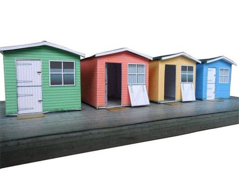 Scale Model Scenery KX014 OO Gauge Set of 4 Beach Huts Card Kit