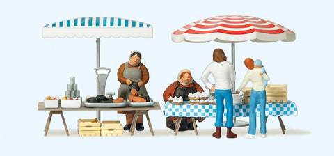 Preiser 10052 HO/OO Gauge Market Stalls (2) w Accessories Exclusive Figure Set