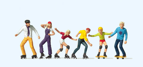Preiser 10074 HO/OO Gauge Roller Skaters (4) Skateboarders (2) Excl Figure Set