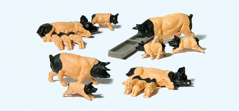 Preiser 10149 HO/OO Gauge Black Faced Pigs of (14 & Trough) Exclusive Figure Set