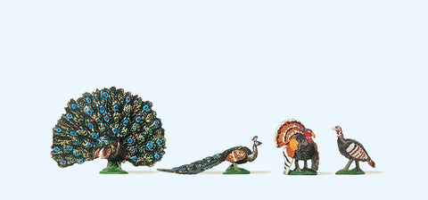 Preiser 10166 HO/OO Gauge Peacocks (3) and Turkey Exclusive Figure Set