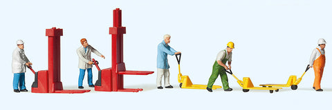 Preiser 10294 HO/OO Gauge Warehousemen (5) w/Pallet Trucks Exclusive Figure Set