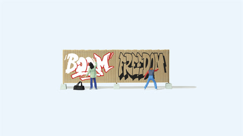 Preiser 10334 HO/OO Gauge Graffiti Artists (2) & Wall Figure Set