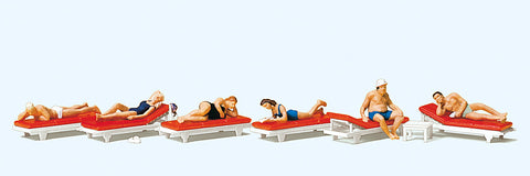 Preiser 10429 HO/OO Gauge Sunbathers on Sunbeds (6) Exclusive Figure Set