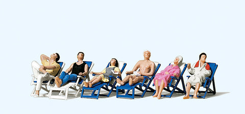Preiser 10437 HO/OO Gauge Relaxing on Deckchairs (6) Exclusive Figure Set